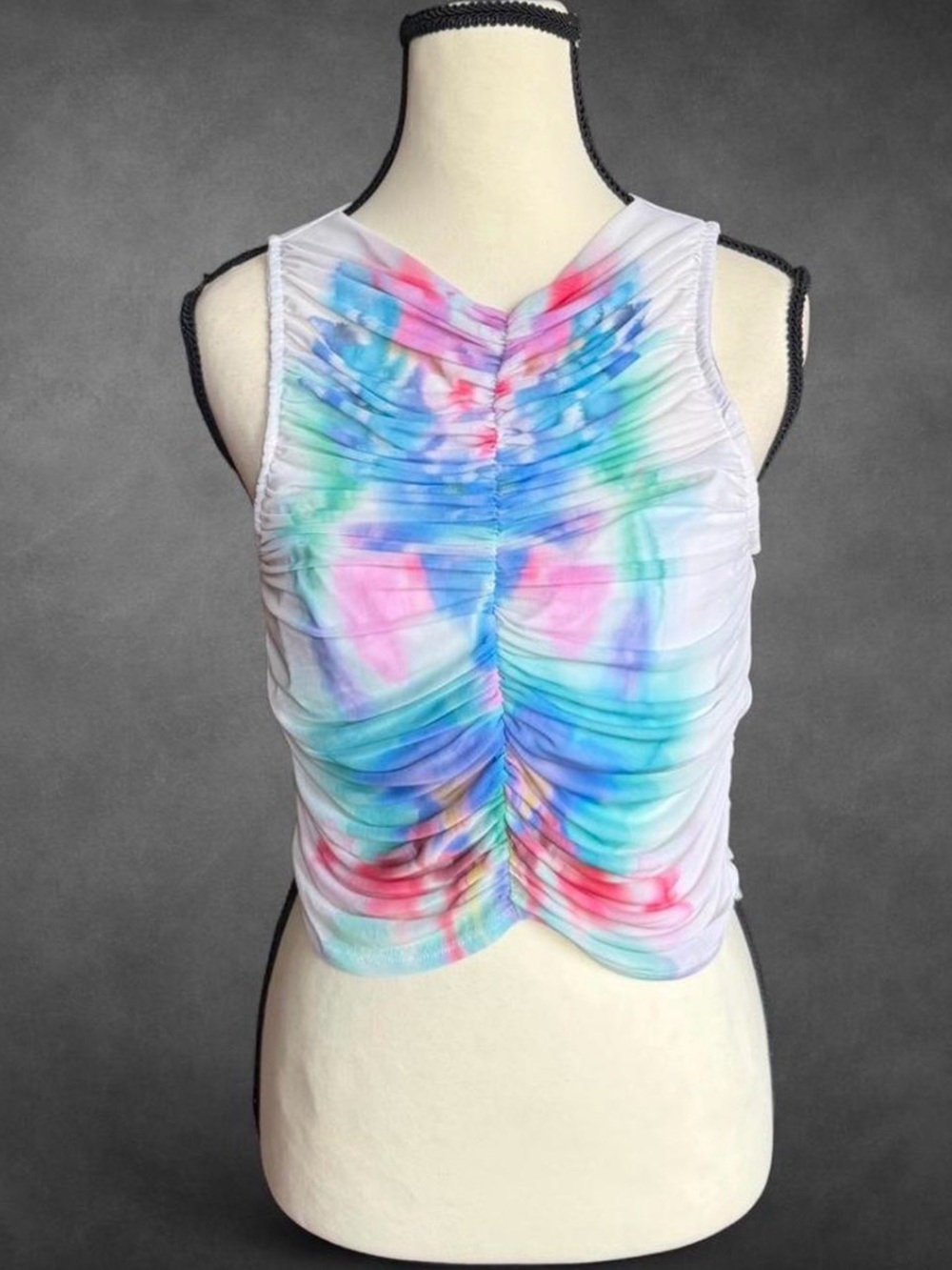 Tie-Dye AFRM Ruched Sleeveless Crop Top -‎ Pastel Multicolor